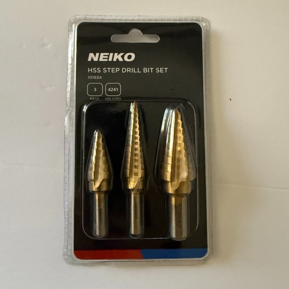 NEIKO 3 Piece set in 1/16" Increments Titanium Step Drill Bits